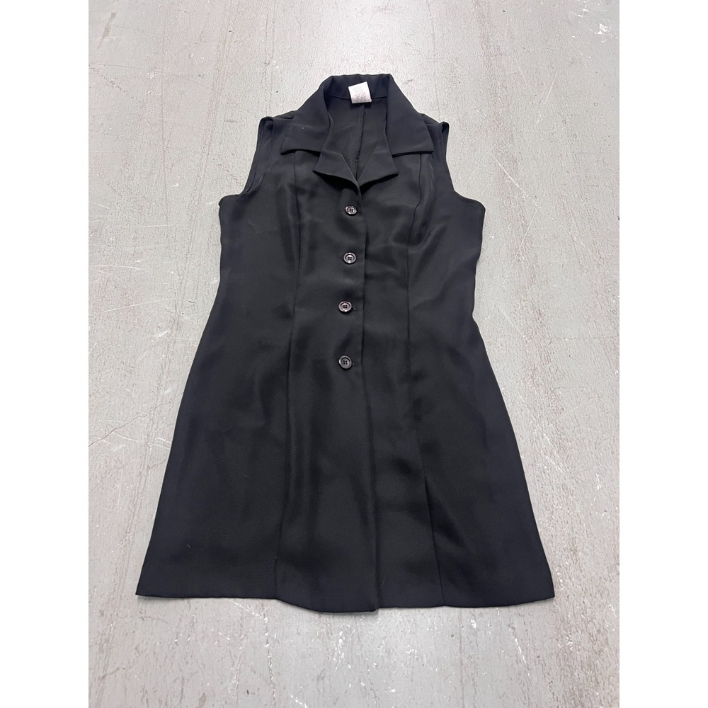 Studio Y Blazer Dress Womens 9 Black Notch Lapel Sleeveless Button Front Office